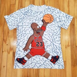 PRE-SHRUNK Simpsons Black Homer Basketball Graphic Shirt L